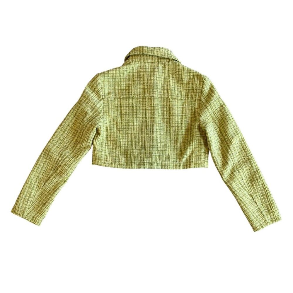 Hello Molly Lime Green Coquette Preppy Tweed Cropped Collared Blazer Jacket XS - Picture 3 of 7